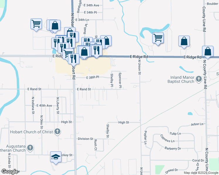 map of restaurants, bars, coffee shops, grocery stores, and more near 2040 East Rand Street in Hobart