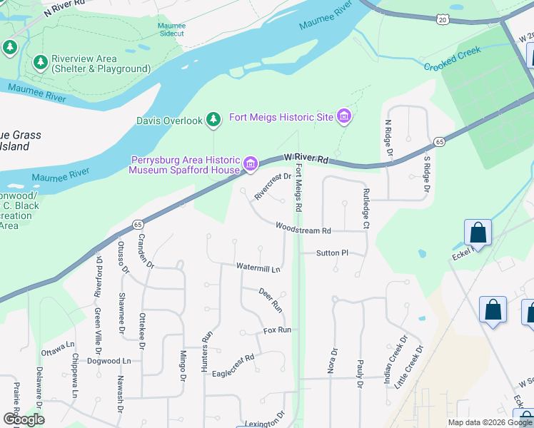 map of restaurants, bars, coffee shops, grocery stores, and more near 1540 Woodstream Road in Perrysburg