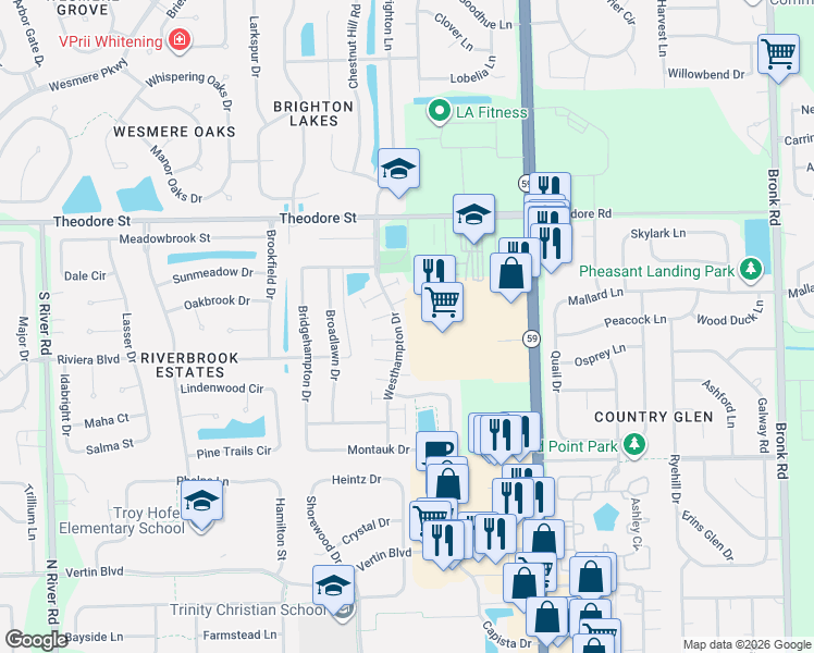 map of restaurants, bars, coffee shops, grocery stores, and more near 1412 Westhampton Drive in Plainfield
