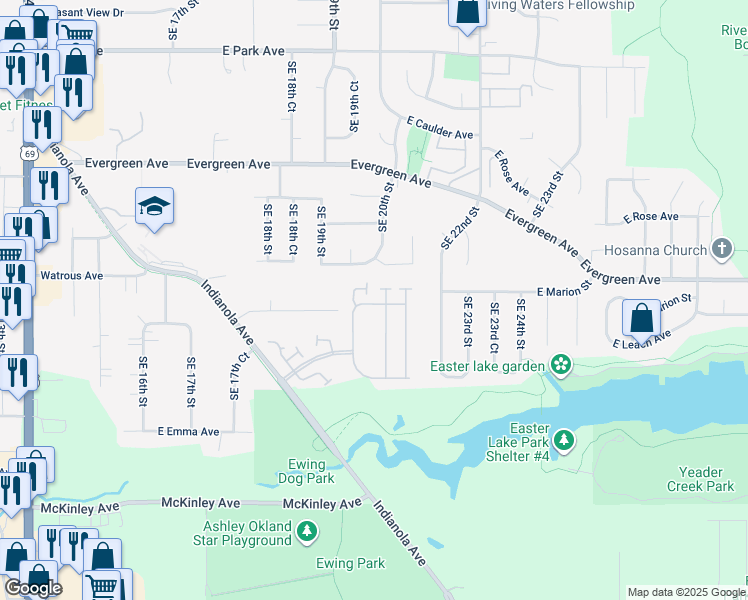 map of restaurants, bars, coffee shops, grocery stores, and more near 1981 Regency Drive in Des Moines