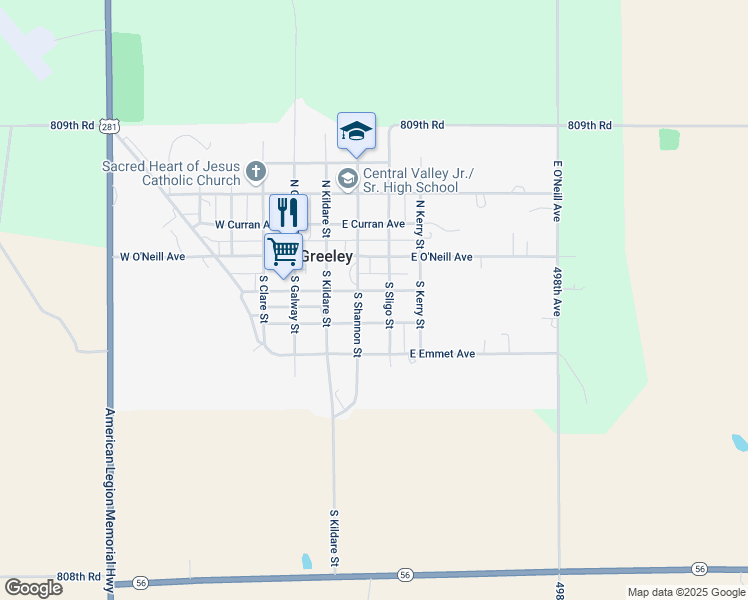 map of restaurants, bars, coffee shops, grocery stores, and more near South Shannon Street in Greeley