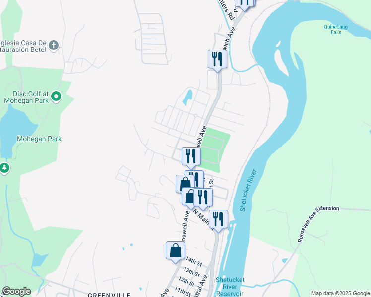 map of restaurants, bars, coffee shops, grocery stores, and more near 16 Quinebaug Road in Norwich