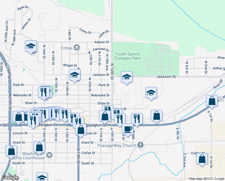 map of restaurants, bars, coffee shops, grocery stores, and more near 440 North 10th Street in Blair