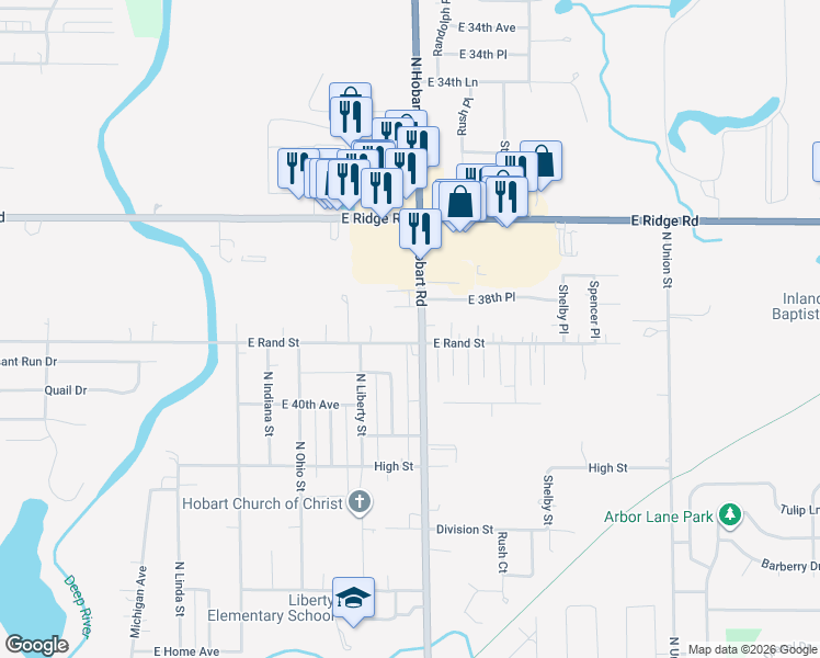 map of restaurants, bars, coffee shops, grocery stores, and more near 1505 E Rand St in Hobart