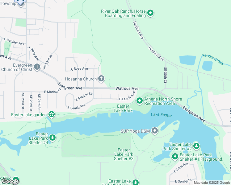 map of restaurants, bars, coffee shops, grocery stores, and more near 2700 East Leach Avenue in Des Moines