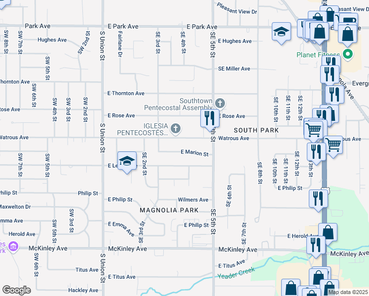 map of restaurants, bars, coffee shops, grocery stores, and more near 343 East Marion Street in Des Moines