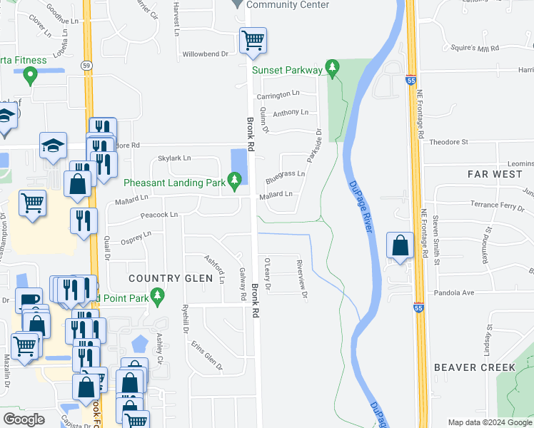 map of restaurants, bars, coffee shops, grocery stores, and more near 703 Blackthorn Drive in Plainfield