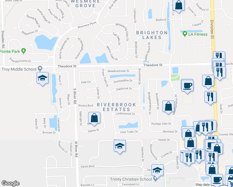 map of restaurants, bars, coffee shops, grocery stores, and more near 1407 Cindy Court in Plainfield