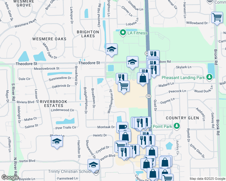 map of restaurants, bars, coffee shops, grocery stores, and more near 1432 Westhampton Drive in Plainfield