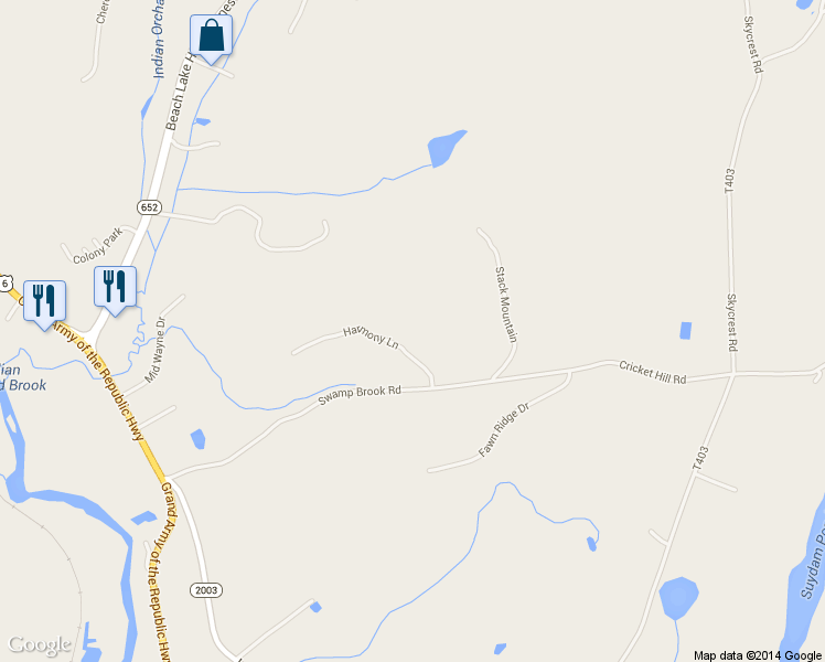 map of restaurants, bars, coffee shops, grocery stores, and more near 24 Harmony Lane in Hawley