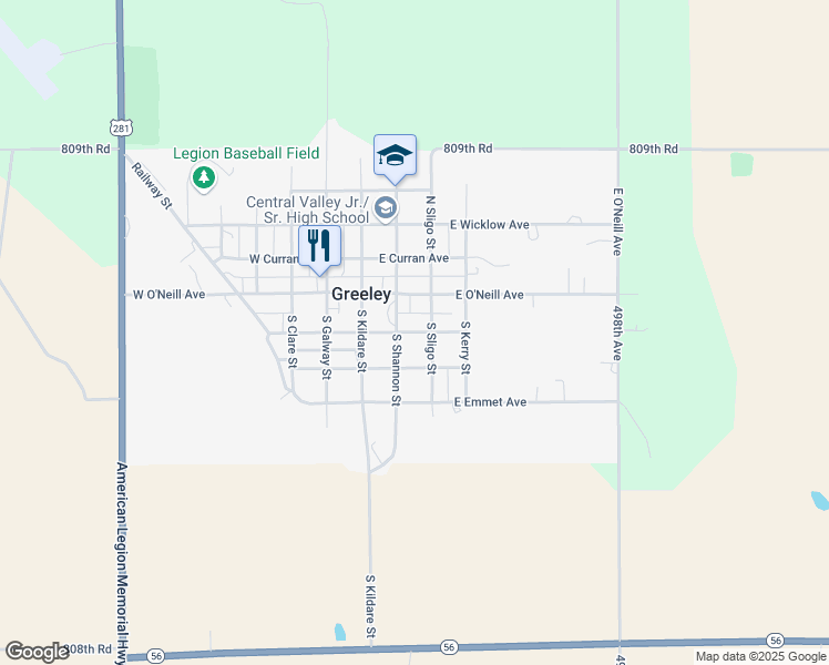map of restaurants, bars, coffee shops, grocery stores, and more near East O Connor Avenue in Greeley