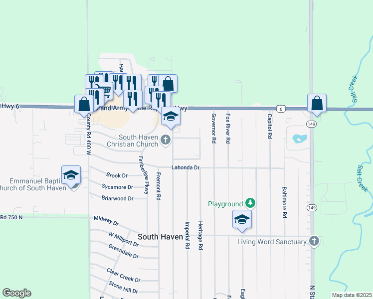 map of restaurants, bars, coffee shops, grocery stores, and more near 361 Lahonda Drive in Valparaiso