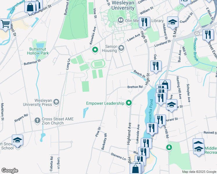 map of restaurants, bars, coffee shops, grocery stores, and more near 101 Bretton Road in Middletown