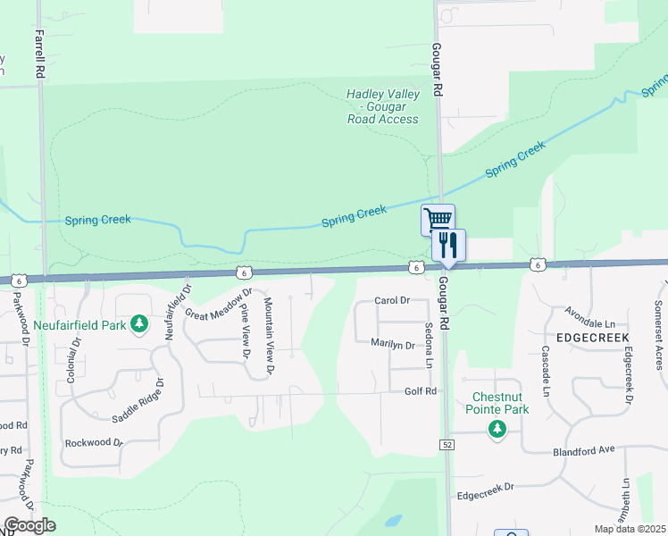 map of restaurants, bars, coffee shops, grocery stores, and more near 16205 Maple Road in Joliet