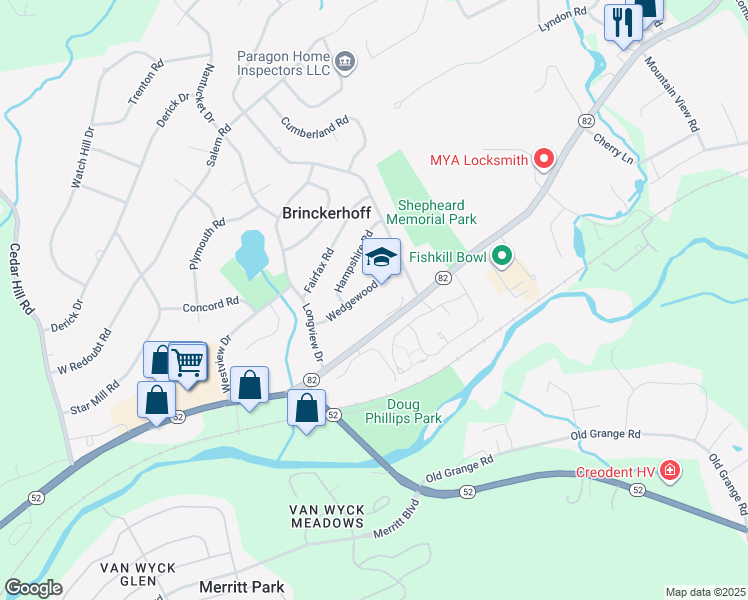 map of restaurants, bars, coffee shops, grocery stores, and more near 16 Wedgewood Road in Fishkill
