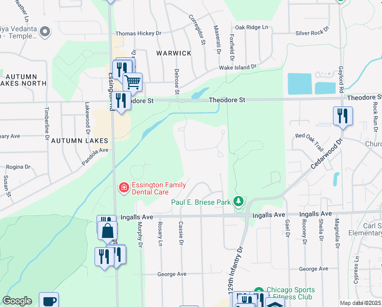 map of restaurants, bars, coffee shops, grocery stores, and more near 3024 Covered Bridge Way in Joliet