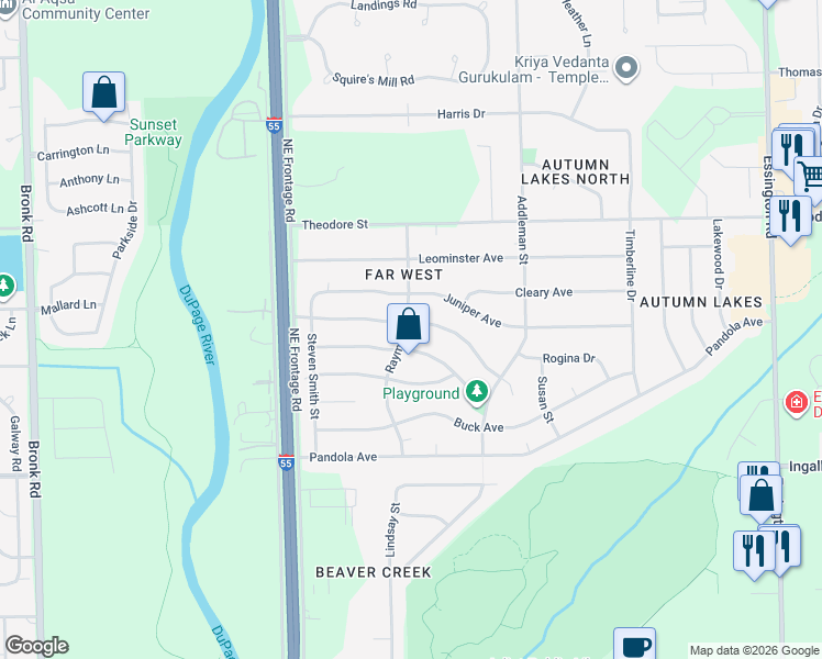 map of restaurants, bars, coffee shops, grocery stores, and more near 3738 Jonathan Simpson Drive in Joliet