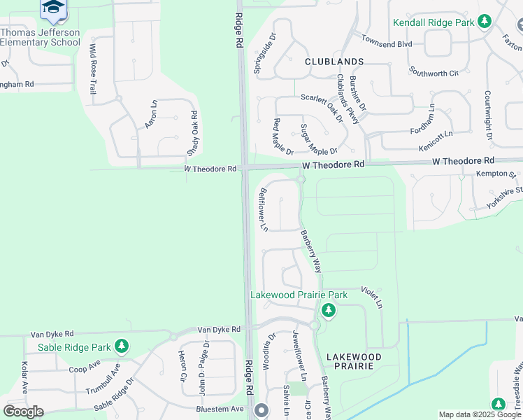 map of restaurants, bars, coffee shops, grocery stores, and more near Bellflower Lane in Joliet