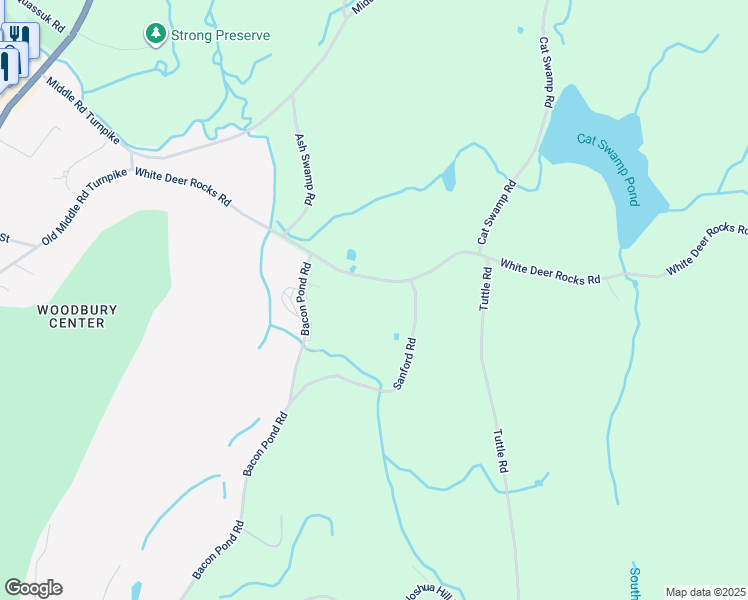 map of restaurants, bars, coffee shops, grocery stores, and more near 124 White Deer Rock Road in Woodbury