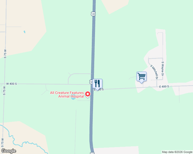 map of restaurants, bars, coffee shops, grocery stores, and more near 3897 U.S. 35 in La Porte