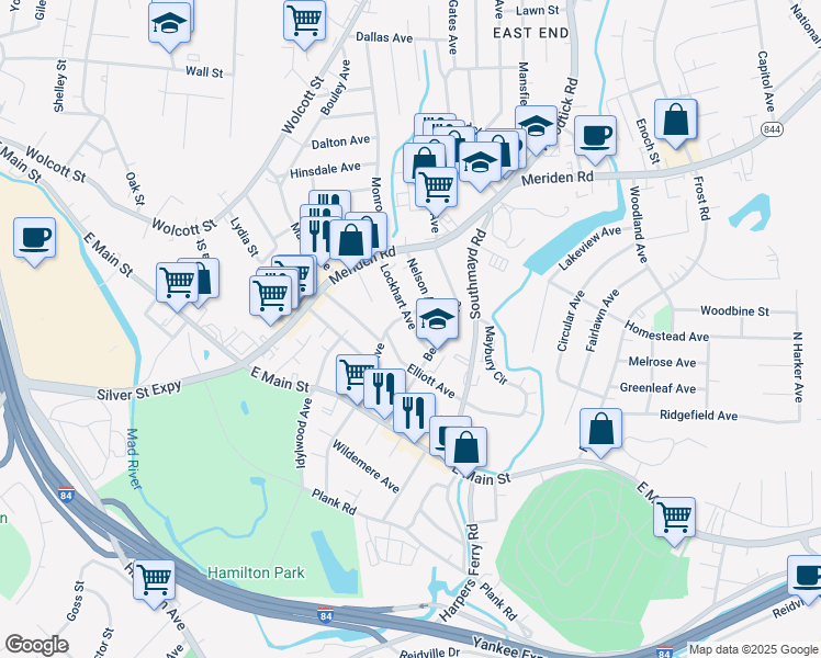 map of restaurants, bars, coffee shops, grocery stores, and more near 167 Edson Avenue in Waterbury