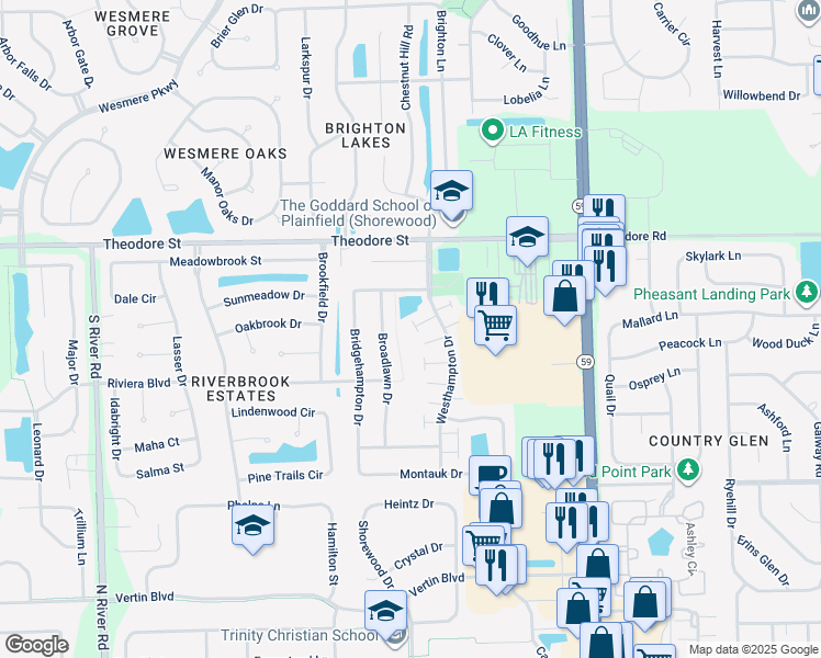 map of restaurants, bars, coffee shops, grocery stores, and more near 1507 Westhampton Drive in Plainfield