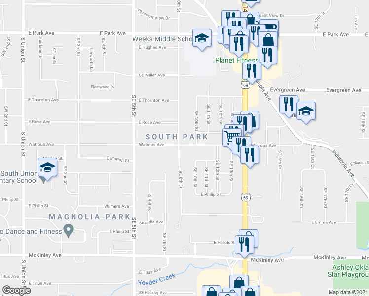 map of restaurants, bars, coffee shops, grocery stores, and more near 3804 Southeast 10th Street in Des Moines