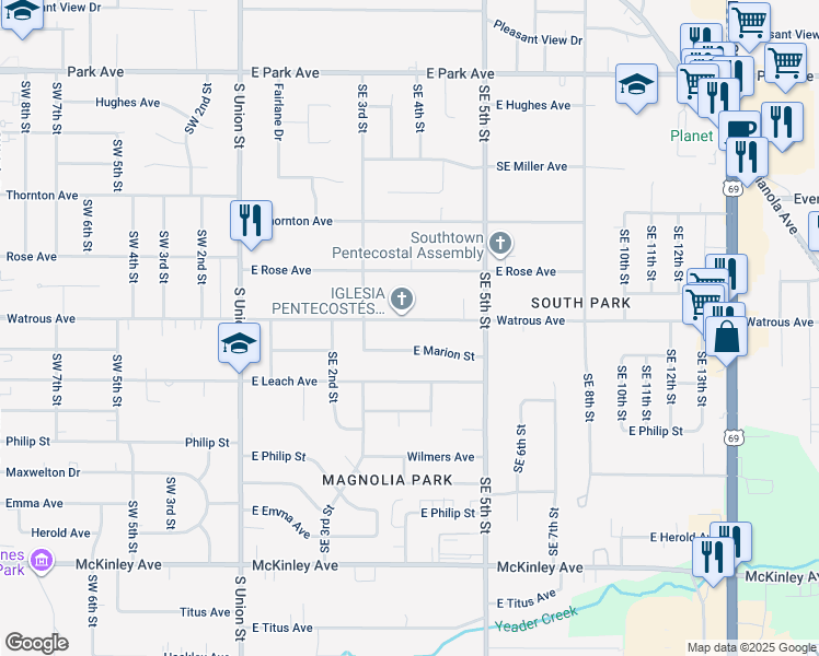 map of restaurants, bars, coffee shops, grocery stores, and more near 346 Watrous Avenue in Des Moines