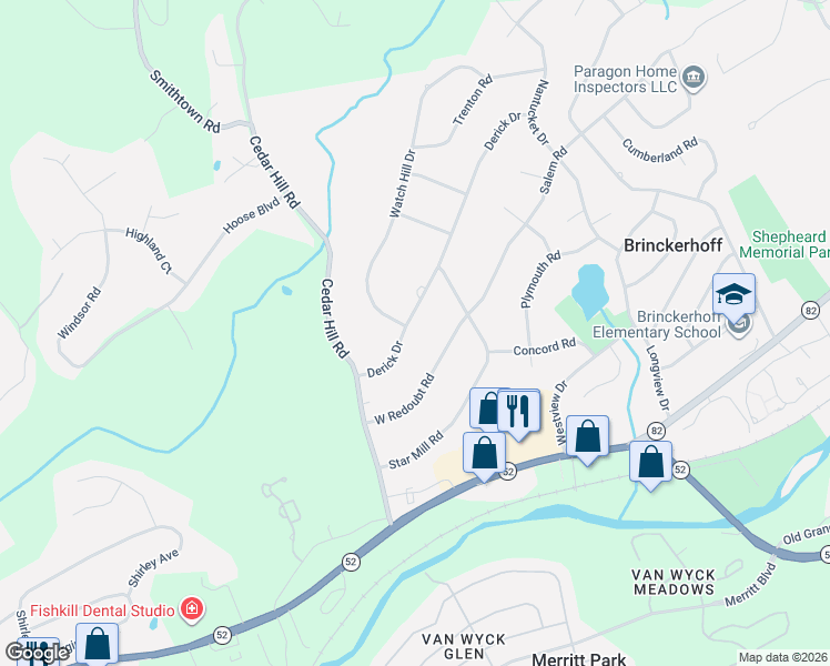 map of restaurants, bars, coffee shops, grocery stores, and more near 42 Derick Drive in Fishkill