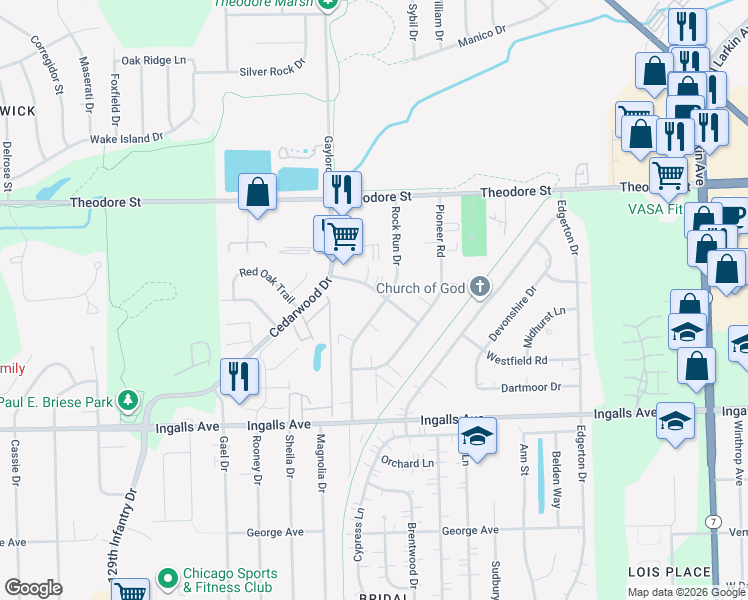 map of restaurants, bars, coffee shops, grocery stores, and more near 2301 Bicentennial Avenue in Crest Hill
