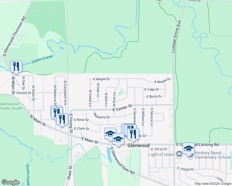 map of restaurants, bars, coffee shops, grocery stores, and more near 51 North Pine Lane in Glenwood
