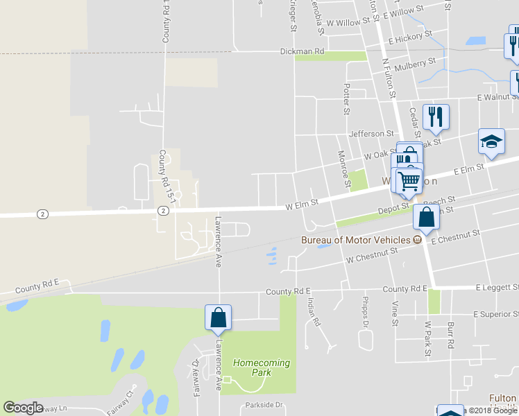 map of restaurants, bars, coffee shops, grocery stores, and more near 598 West Elm Street in Wauseon