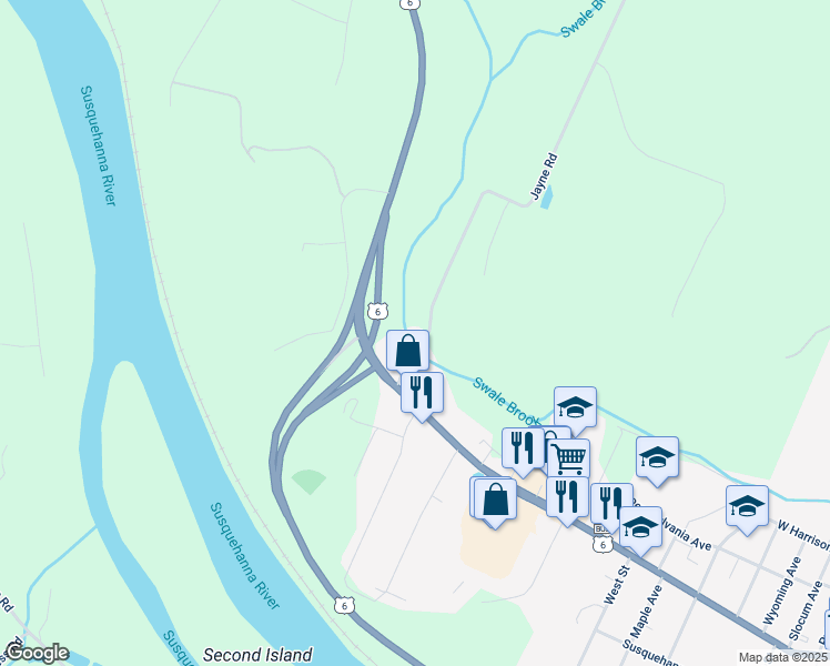 map of restaurants, bars, coffee shops, grocery stores, and more near 11 Jayne Road in Tunkhannock