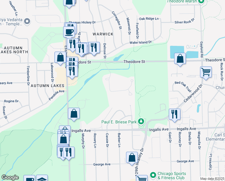 map of restaurants, bars, coffee shops, grocery stores, and more near 3025 Covered Bridge Way in Joliet