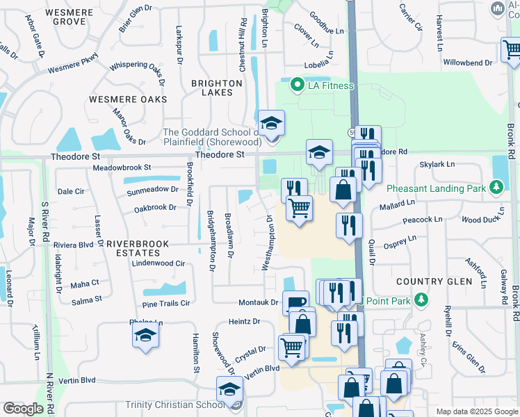 map of restaurants, bars, coffee shops, grocery stores, and more near 1507 Westhampton Drive in Plainfield