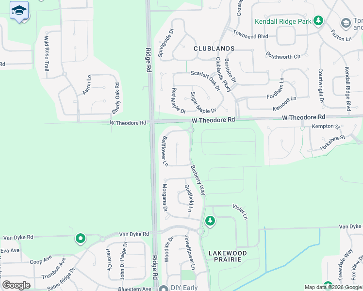 map of restaurants, bars, coffee shops, grocery stores, and more near 1504 Woodlily Court in Joliet