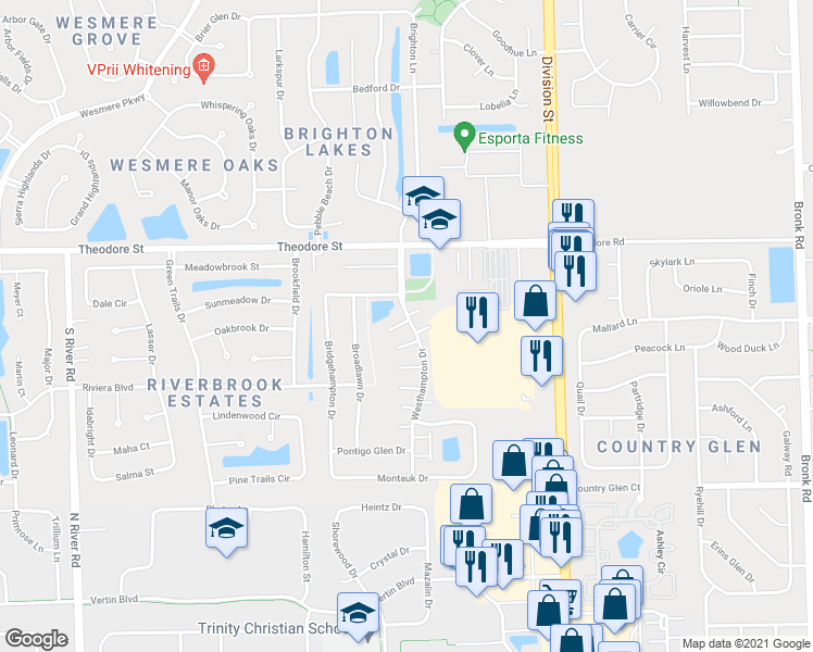 map of restaurants, bars, coffee shops, grocery stores, and more near 1445 Westhampton Drive in Plainfield