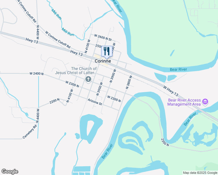 map of restaurants, bars, coffee shops, grocery stores, and more near 2275 North 3900 West in Corinne