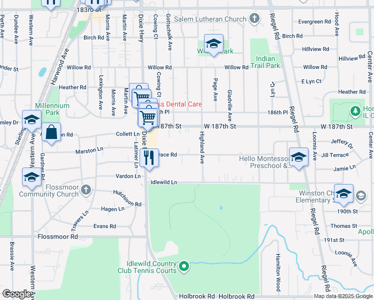 map of restaurants, bars, coffee shops, grocery stores, and more near 1834 Terrace Road in Homewood