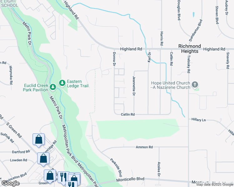 map of restaurants, bars, coffee shops, grocery stores, and more near 4454 Donna Drive in Richmond Heights