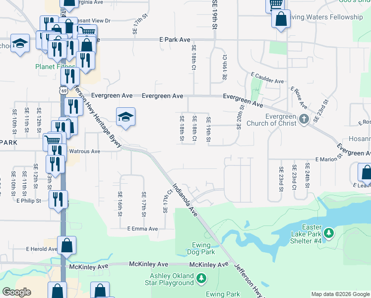 map of restaurants, bars, coffee shops, grocery stores, and more near 1801 East Maish Avenue in Des Moines