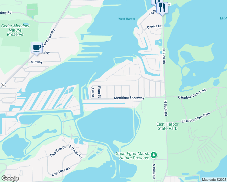 map of restaurants, bars, coffee shops, grocery stores, and more near 1600 Dockside Drive in Lakeside Marblehead