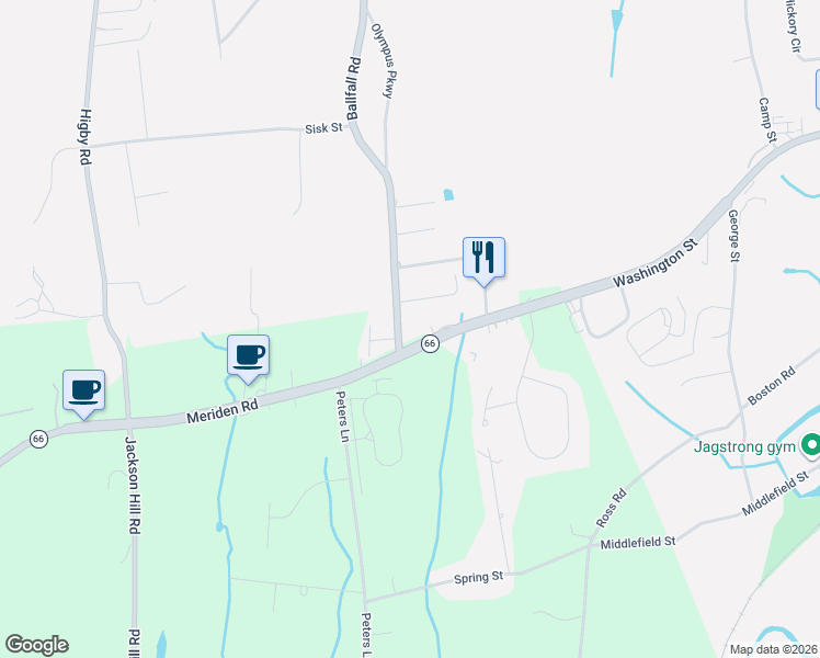map of restaurants, bars, coffee shops, grocery stores, and more near 12 Ballfall Road in Middlefield