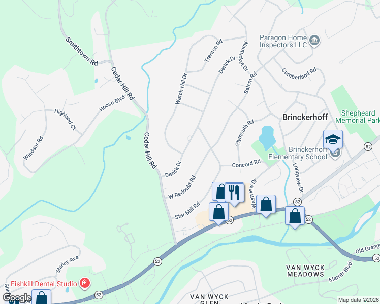 map of restaurants, bars, coffee shops, grocery stores, and more near 42 Derick Drive in Fishkill
