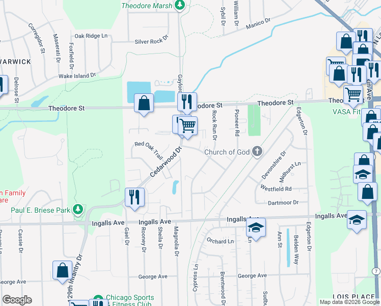 map of restaurants, bars, coffee shops, grocery stores, and more near 2361 Bicentennial Avenue in Crest Hill