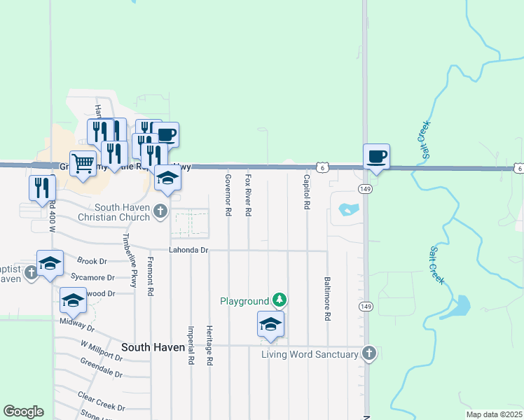 map of restaurants, bars, coffee shops, grocery stores, and more near 786 Eagle Creek Road in Valparaiso