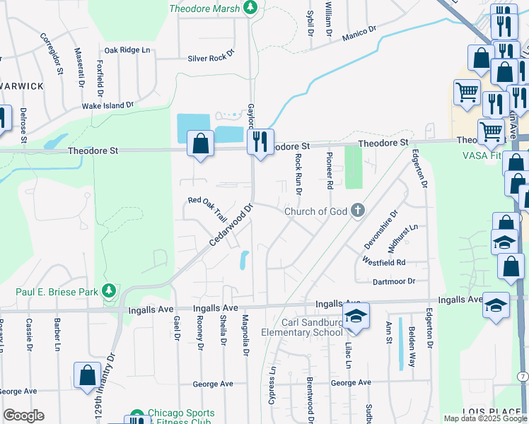 map of restaurants, bars, coffee shops, grocery stores, and more near 2361 Bicentennial Avenue in Crest Hill