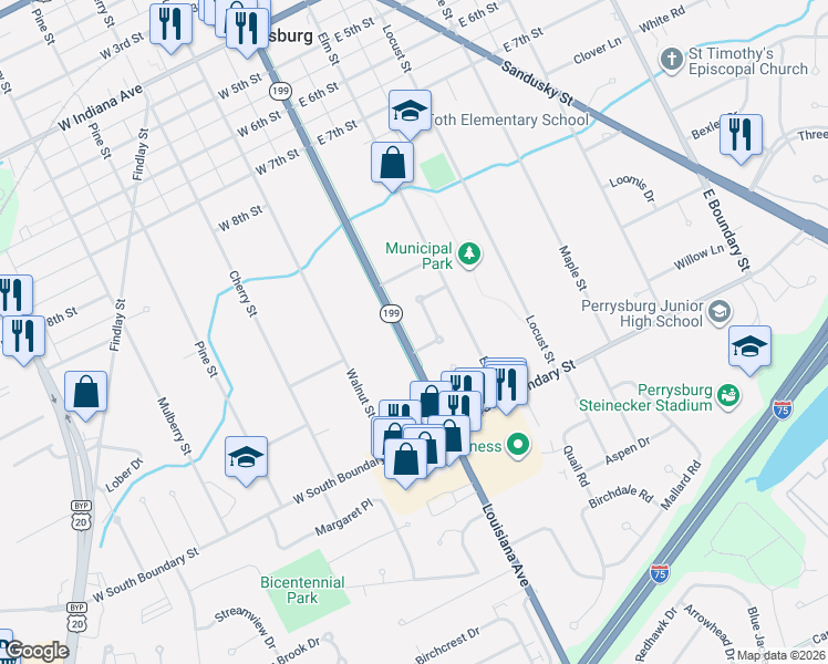 map of restaurants, bars, coffee shops, grocery stores, and more near 1003 Louisiana Avenue in Perrysburg