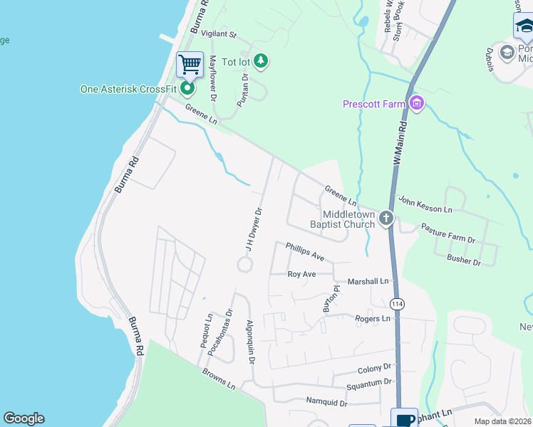 map of restaurants, bars, coffee shops, grocery stores, and more near 14 J H Dwyer Drive in Middletown