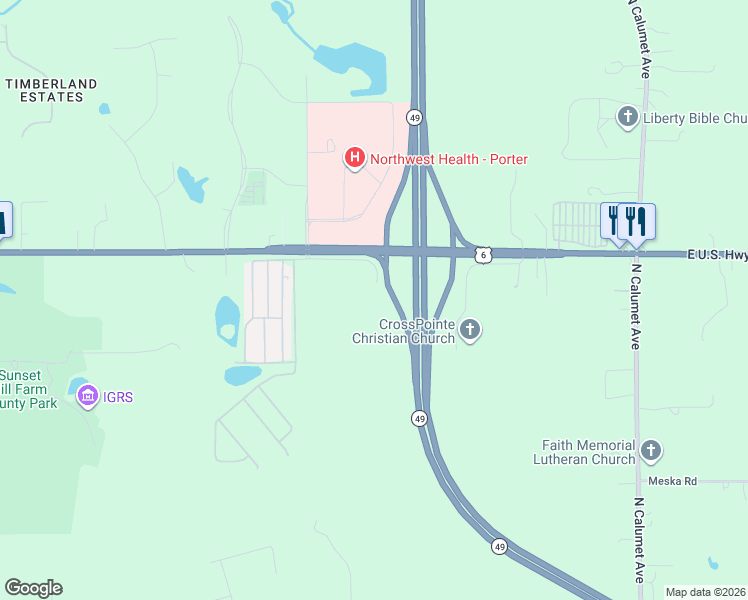map of restaurants, bars, coffee shops, grocery stores, and more near U.S. 6 in Valparaiso